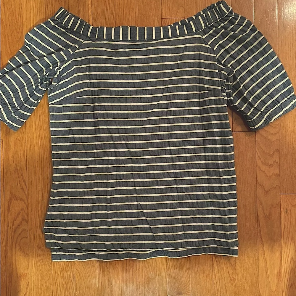 Women’s Ralph Lauren Off the Shoulder Top Blue White Stripes Size Small